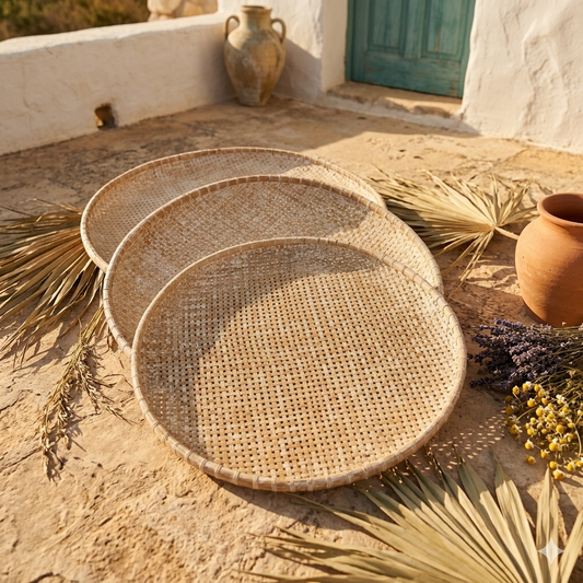 Juego de 3 platos de arroz de ratán