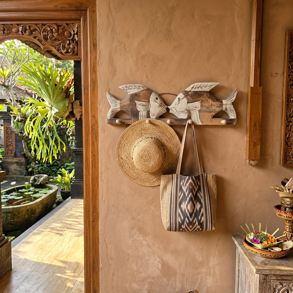 Carved Wooden Fish Wall Hook Model Gili Ketapang