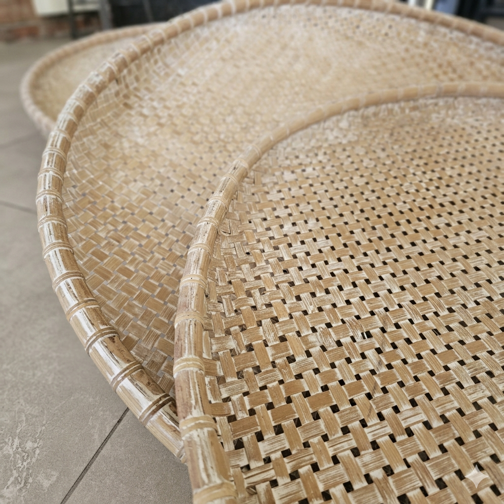 Juego de 3 platos de arroz de ratán