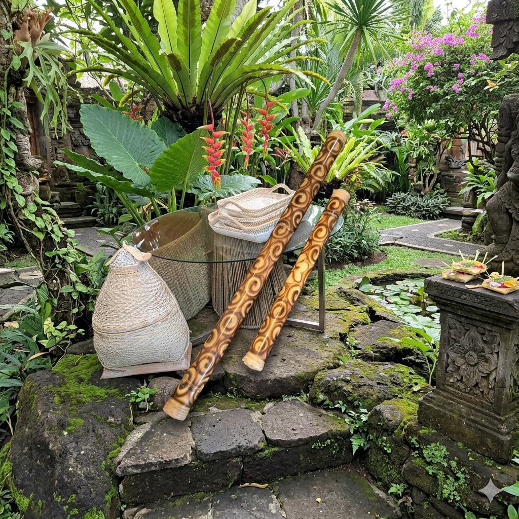 Pipa de lluvia de bambú decorada
