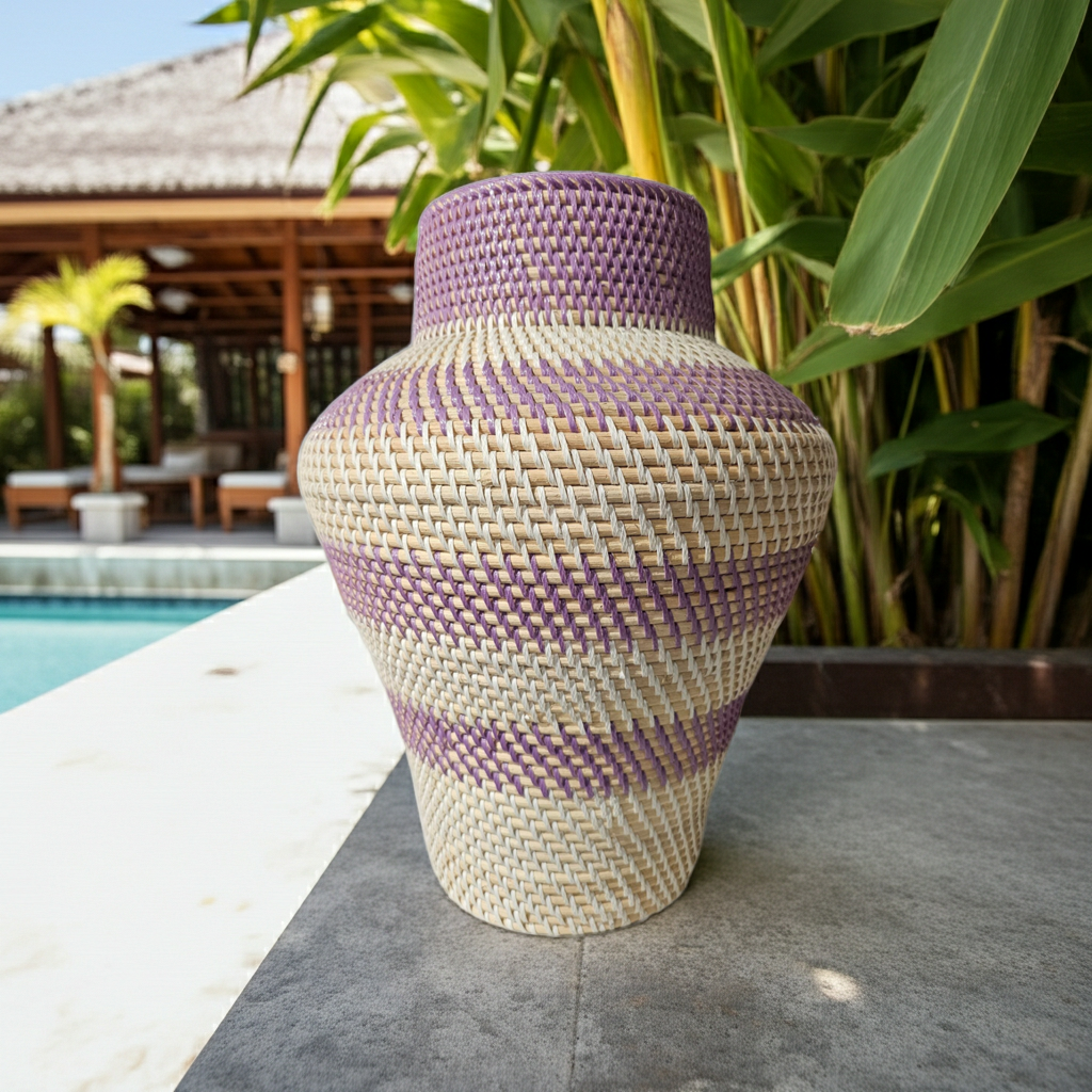 Rattan white purple vase Model Sari