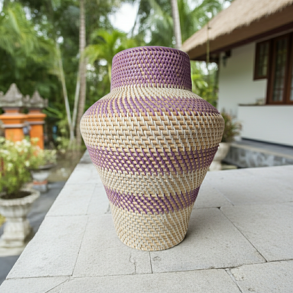 Rattan white purple vase Model Sari
