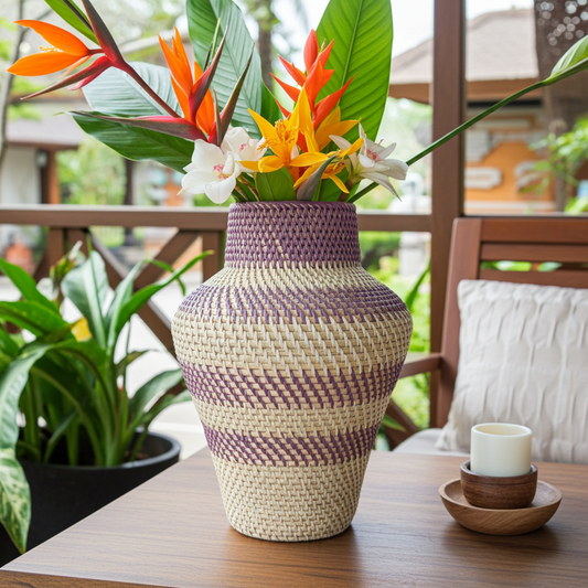 Rattan white purple vase Model Sari