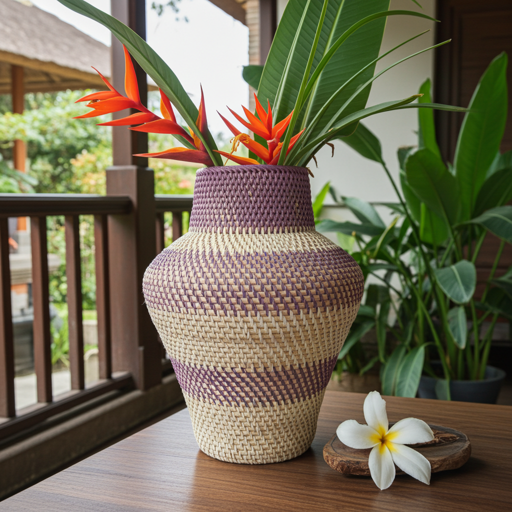 Rattan white purple vase Model Sari