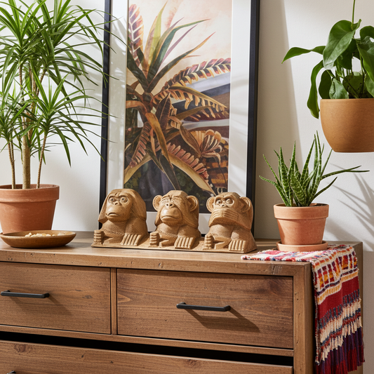 See no evil, hear no evil monkeys in a row