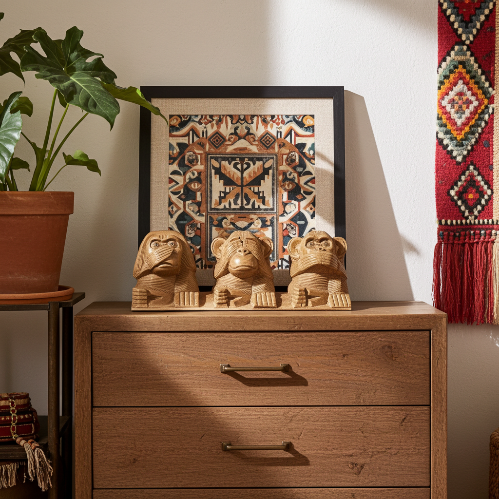 See no evil, hear no evil monkeys in a row