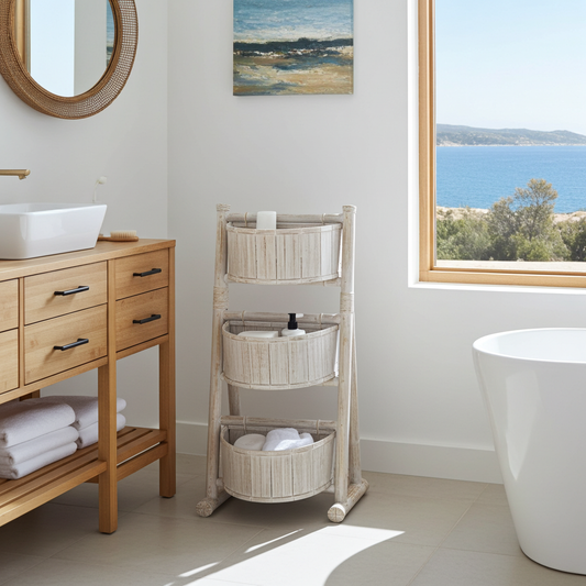 Whitewashed bamboo 3-tier storage unit