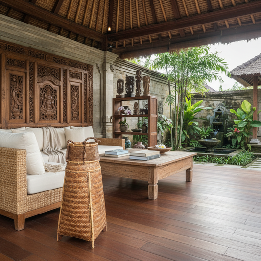 Tall Woven Bamboo Storage Basket Model Gili Labak
