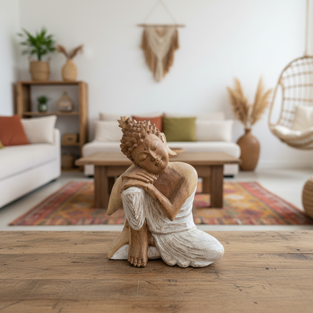 Modelo de estatua de Buda en reposo tallada en madera de Talaud
