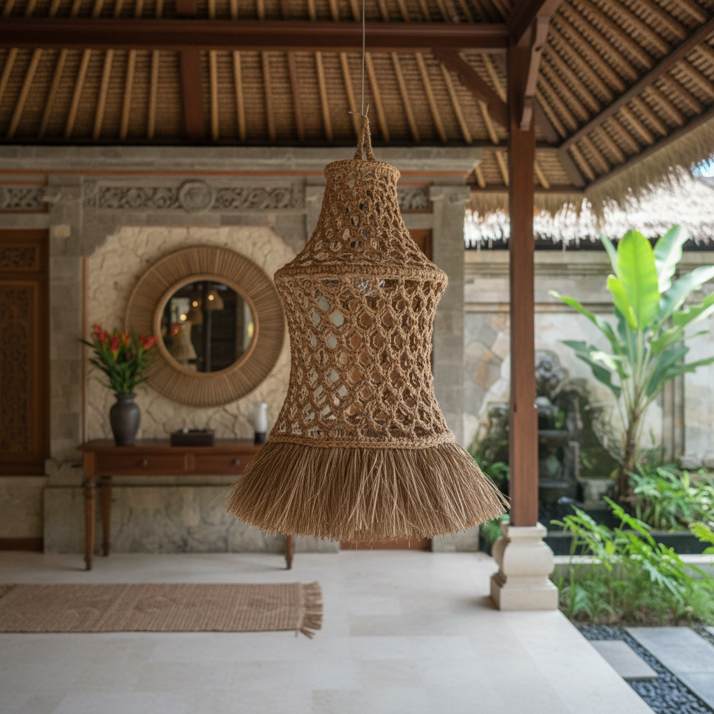 Macramé Seagrass Fringe Pendant Lamp Model Tinggi