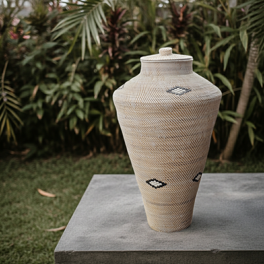 Big rattan vase beige/white 120cm Model Ajar