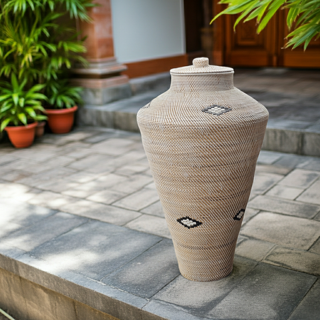 Big rattan vase beige/white 120cm Model Ajar