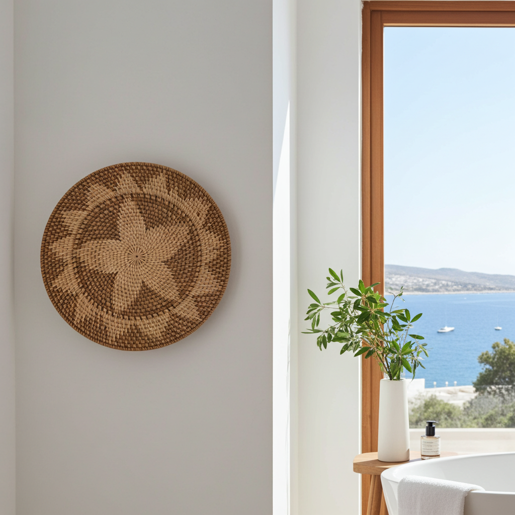 Prato decorativo de parede em rattan, 40 cm. Modelo Mangga.