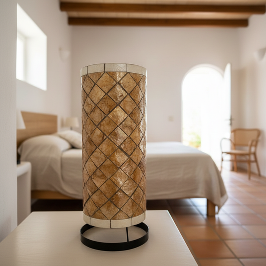 Capiz Shell Cylinder Table Lamps, set of three, Model Sumba