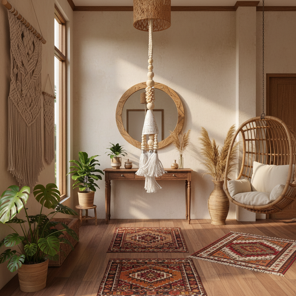Adorno colgante de macramé bohemio con cuentas modelo Wokam