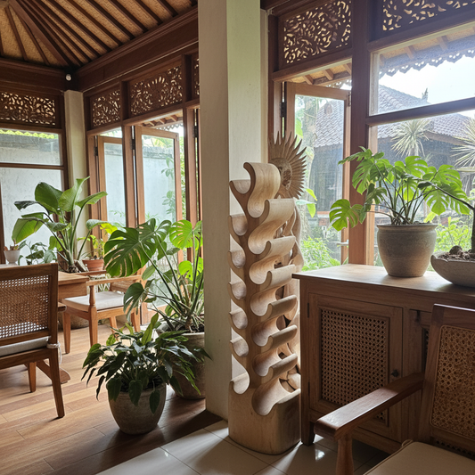 Abstract Carved Wood Tree Sculpture Model Loh Buaya