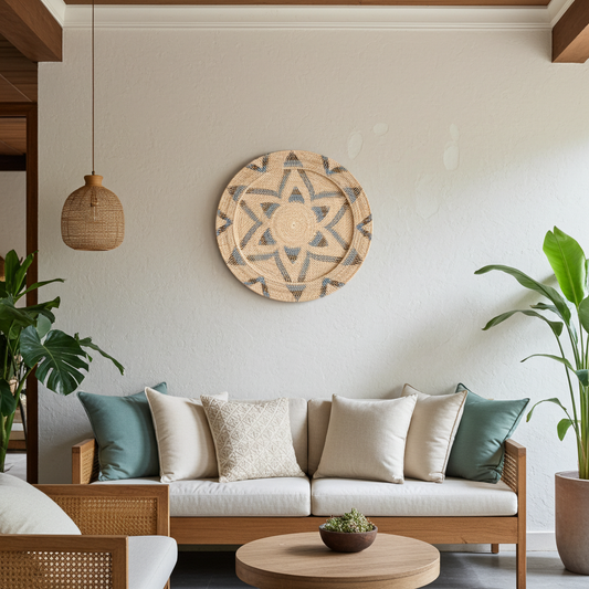 Prato decorativo de parede em rattan, 100 cm. Modelo Krukut.