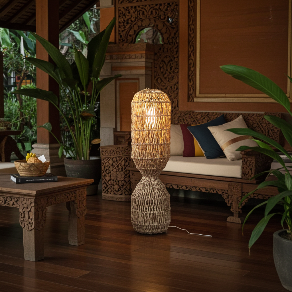 Candeeiro suspenso em vime tecido à mão modelo Garut