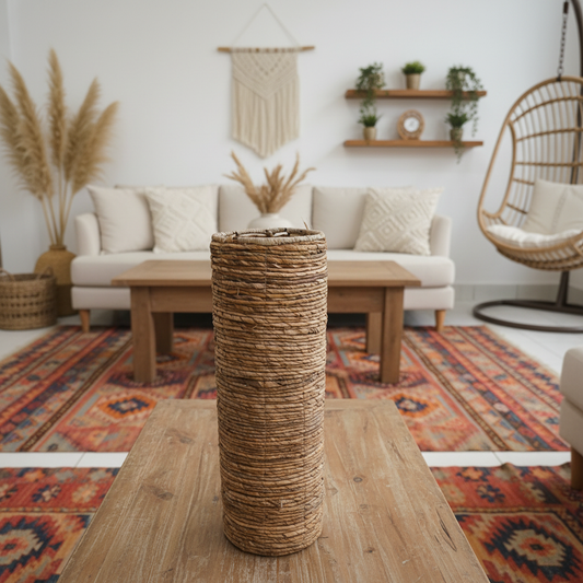 Tall Cylindrical Woven Seagrass Vase Model Alor
