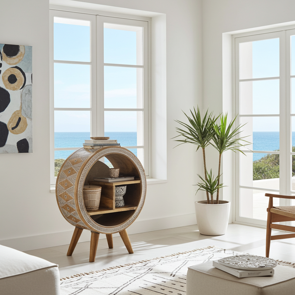 Circle cabinet with handcarving