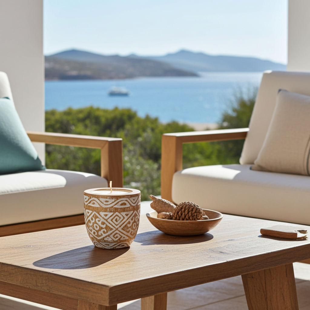 Hand-carved wooden candle in a whitewashed finish