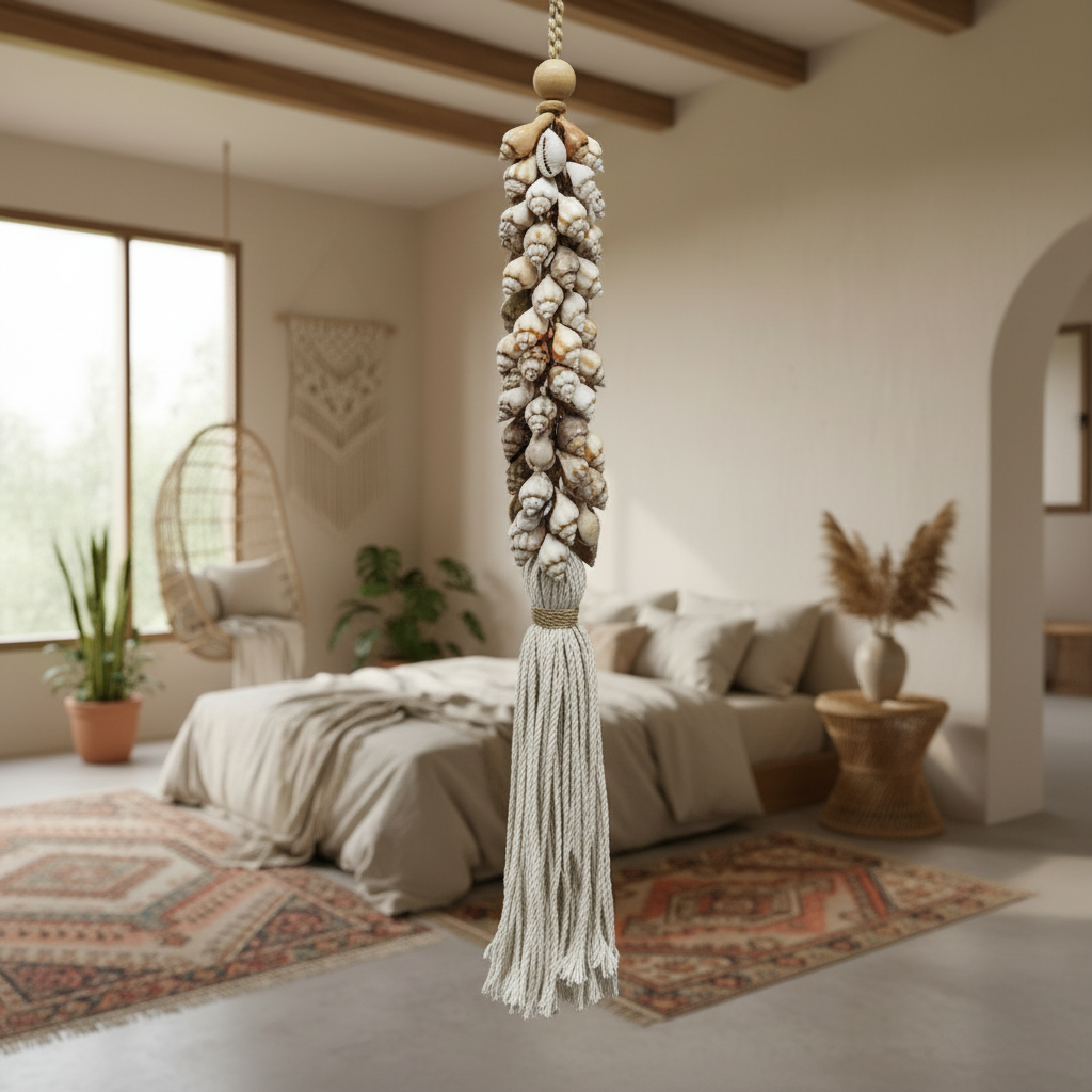 Modelo de decoración de pared con borlas de conchas marinas Roswar