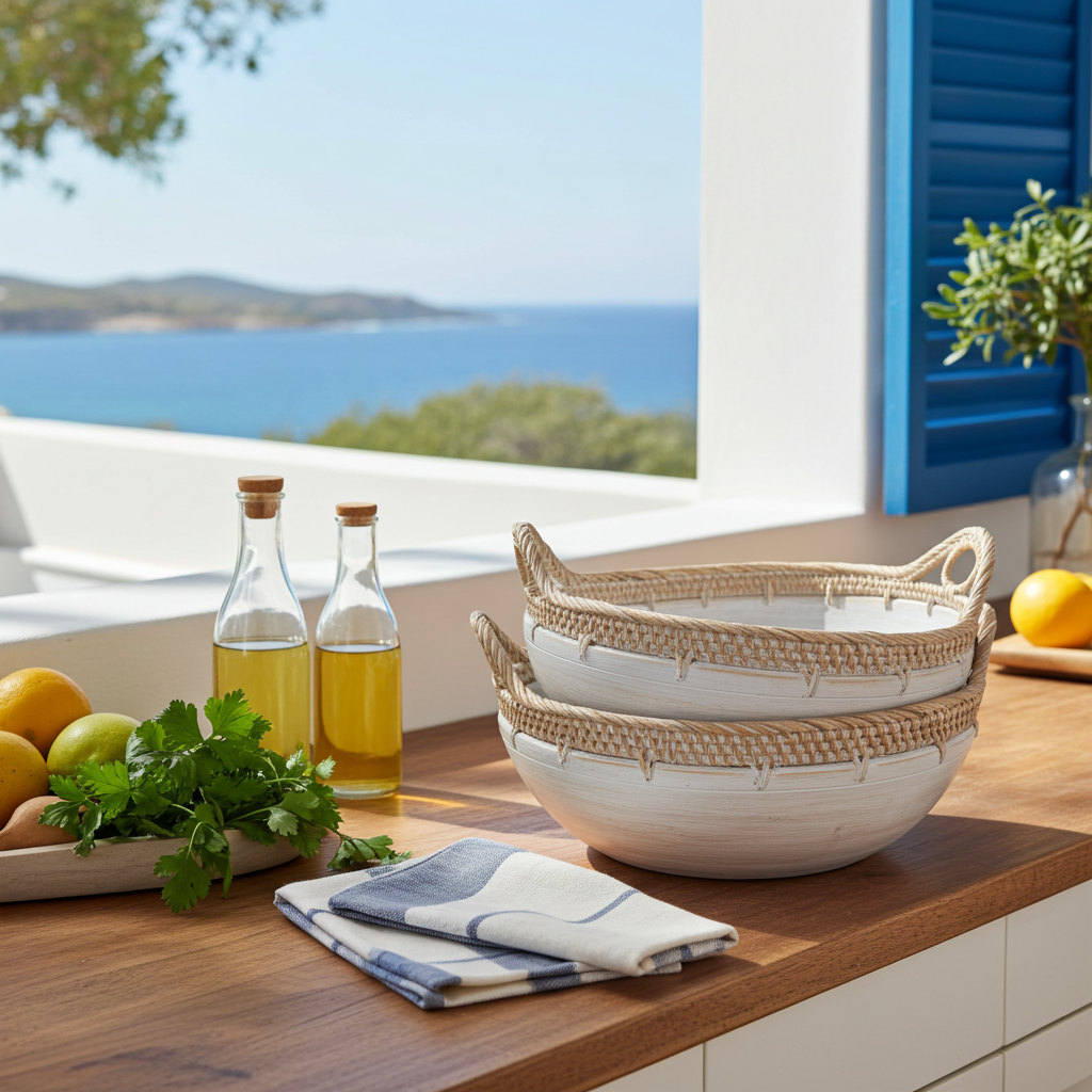 Set of three rattan bamboo bowls. Model Telinga