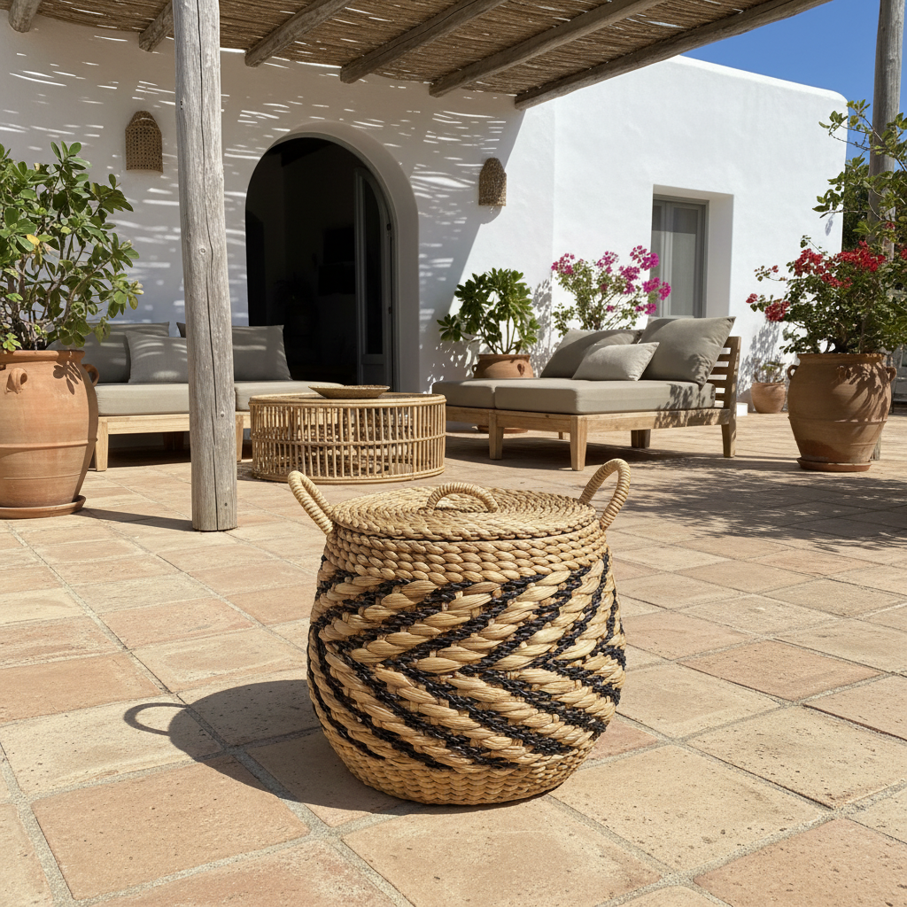 Cesta de almacenamiento de jacinto de agua tejido, modelo Kelor Komodo