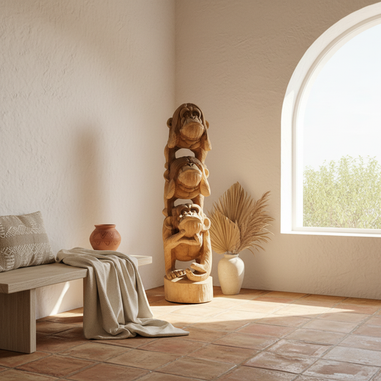 Escultura de madera de los Tres Monos Sabios modelo Sapudi